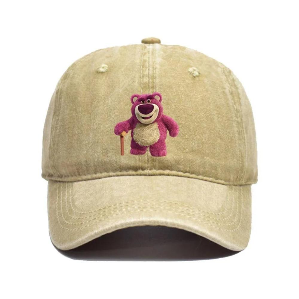 Cartoon Washed Lotso Print Baseball Cap Men Women Vintage Kpop Snapback Cap Adjustable Breathable Trucker Hat Sunscreen Hat