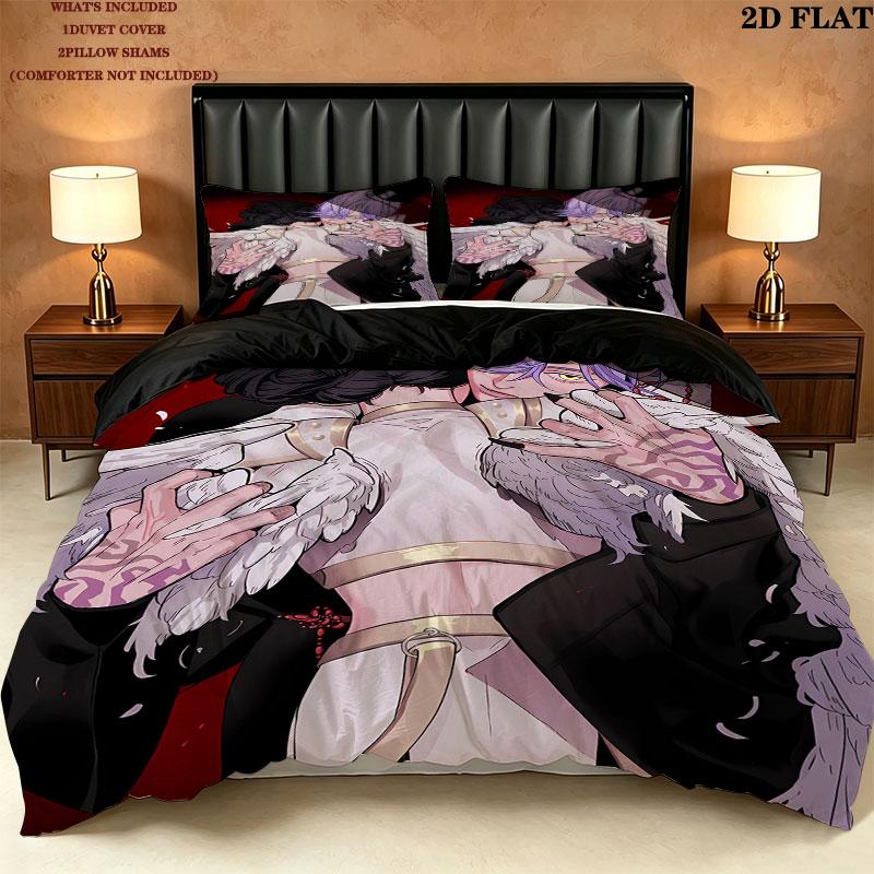 Kpop Dämonenjäger Muster Bettwäsche Steppdecke Set Bettbezug Kissenbezug Zuhause Geburtstagsgeschenk(1 Bettbezug + 2 Kissenbezüge, ohne Füllung)