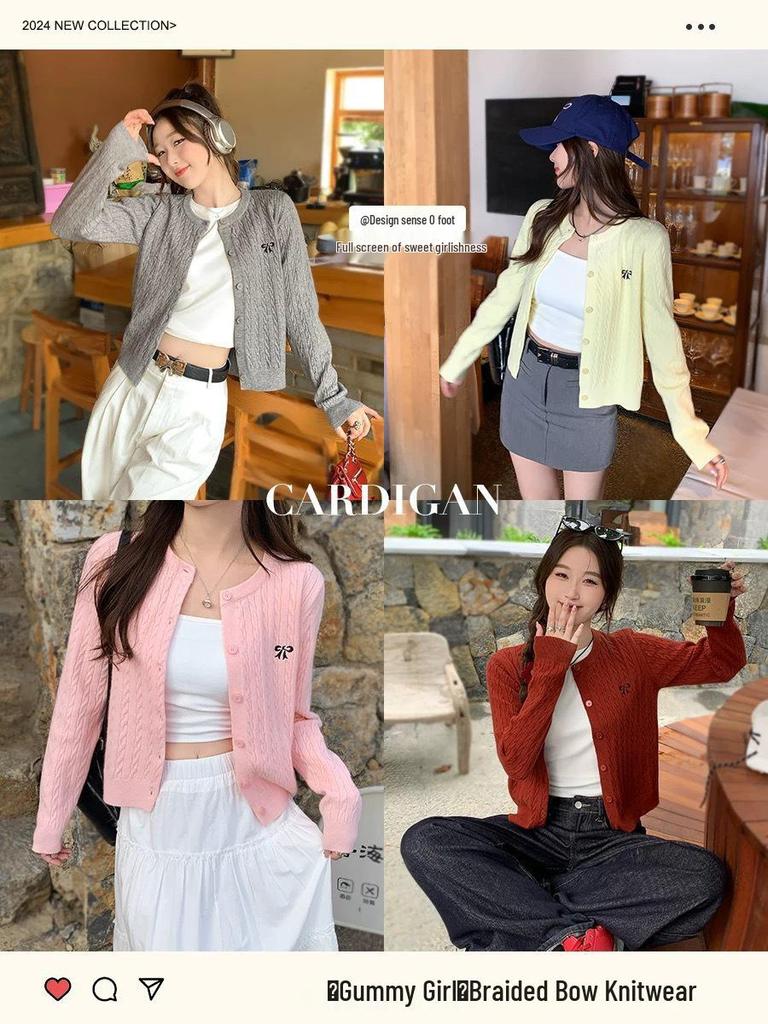 Cable Knit Cardigan Coat Women's Slim Fit, Early Autumn Korean College Style, Versatile Short Sweater Coat.