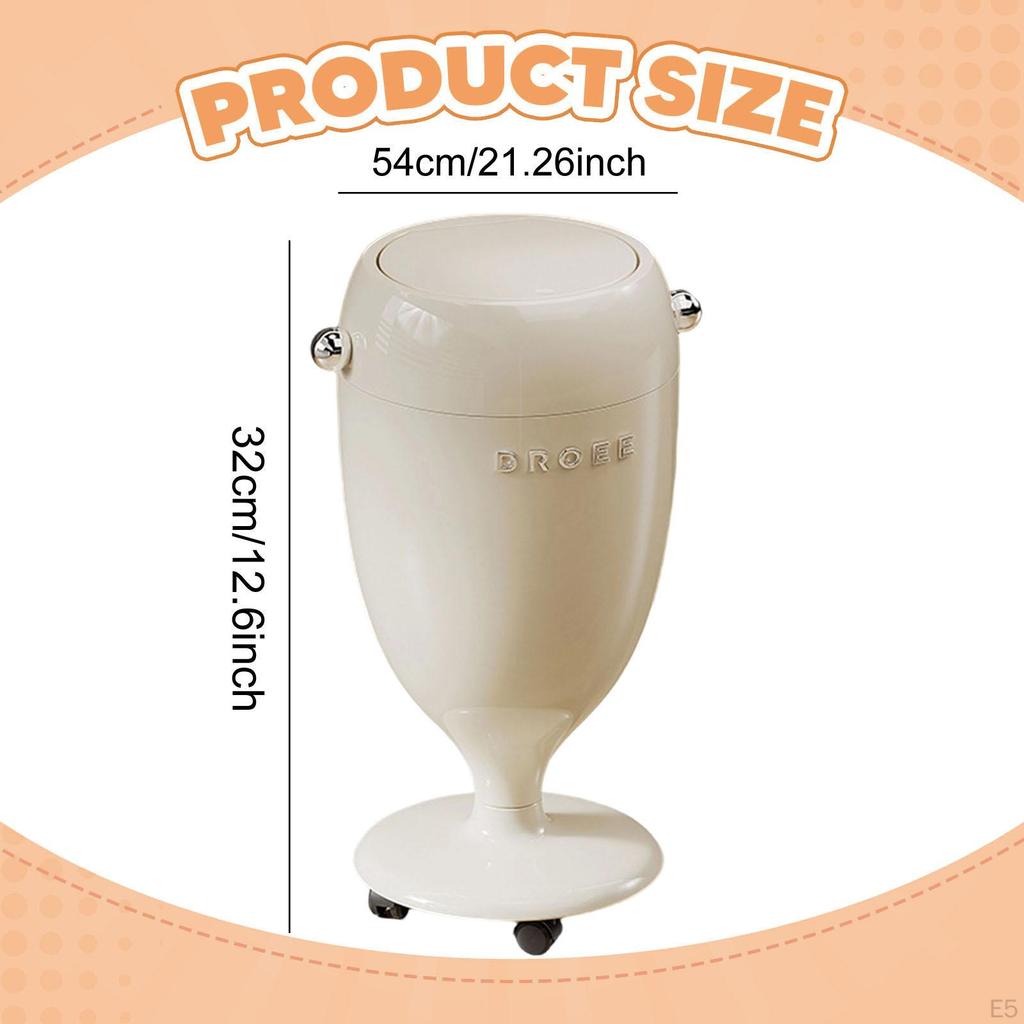 54cm Tall Wheelie Bin with Lid for Kitchen, Toilet, Home, Office, Vanity, Bathroom