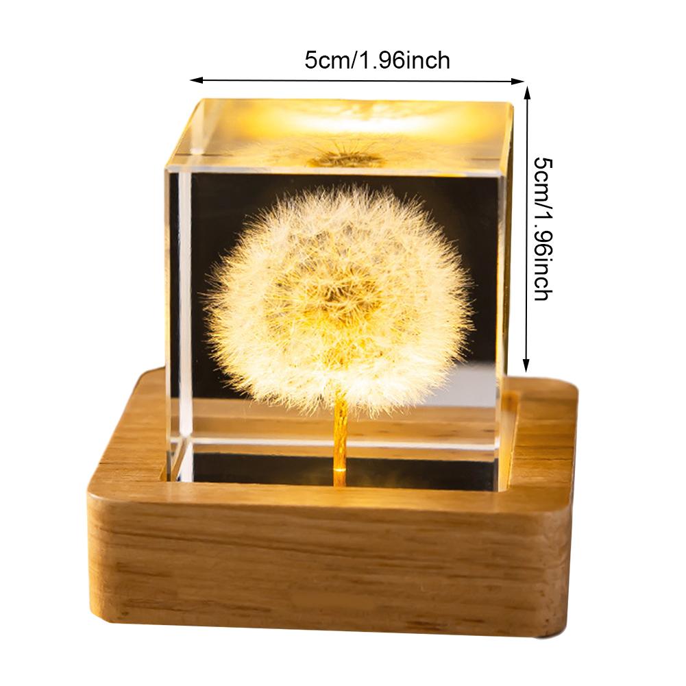 Crystal Ball Night Lights 3D Dandelion Glass Ball Wooden Base Atmosphere Lamp Table Lamp Tabletop Decorations Christmas