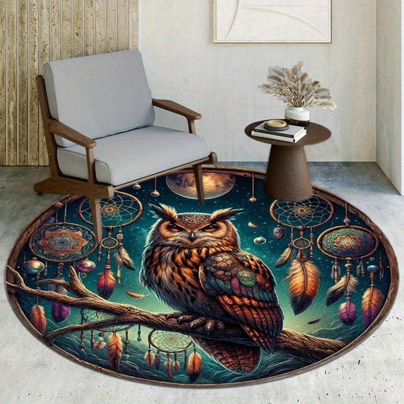 Crystal Velvet carpetBohemian Dreamcatcher Eagle & Feathers Round Mat - Non-Slip Fade-Resistant Polyester Mat with Rubber Backin