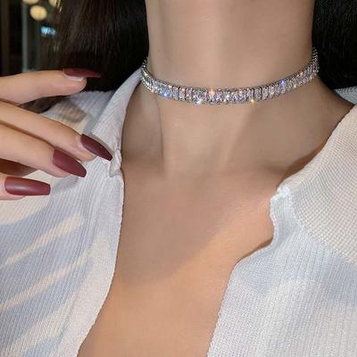 Luxury Shiny Zircon Square Choker Necklaces for Women Exquisite Crystal Short Sexy Necklace Wedding Bride Jewelry Gift