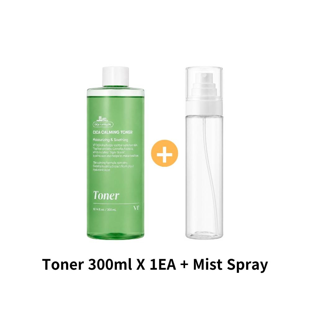 VT COSMETICS VT CICA CALMING TONER + Mist Spray Bottle Set (300ml / 10.14 Fl. Oz)