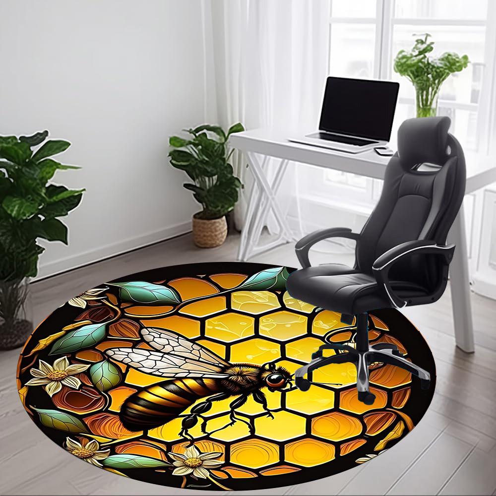 1pc Bee Honeycomb Office Round Area Rug, Under Office Chairs Bedroom Living Room Home Decor, Room Deco