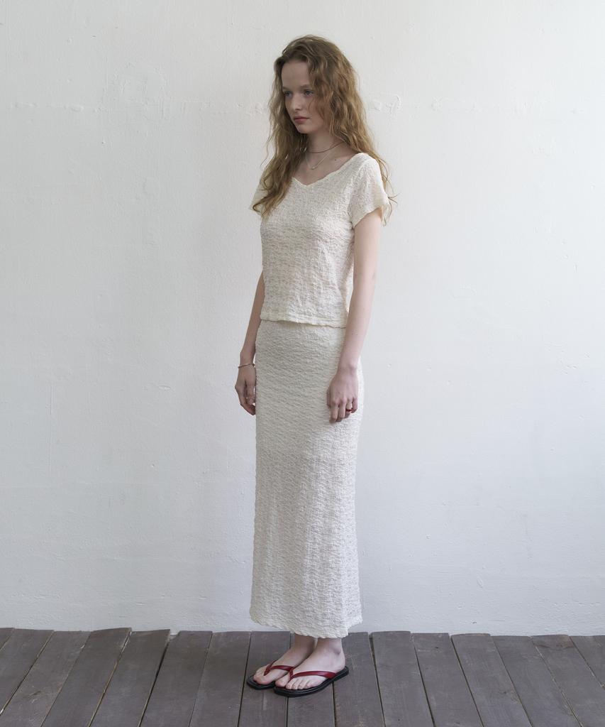 Mosyupamosyu Soft Boucle Long Skirt [Ivory]