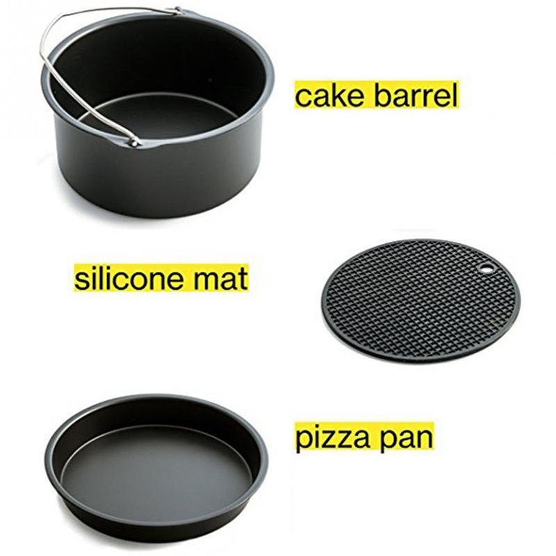 5pcs/Set Air Fryer Accessories for Baking Cooking (Cake Barrel, Pizza Pan, Metal Holder, Silicone Mat)