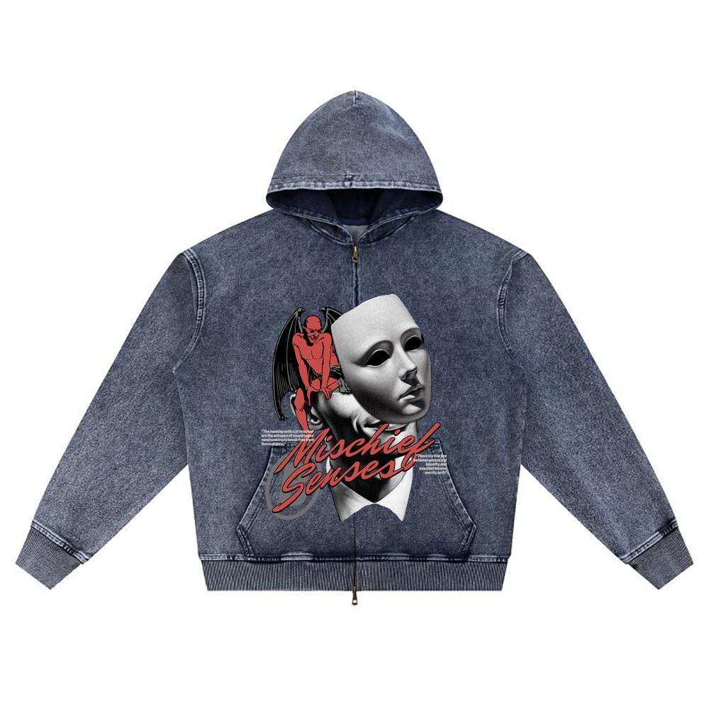 

Худи на молнии из вязаного денима с принтом DTG, абстрактная уличная графика, принт Brother, худи на молнии XL темно-синий