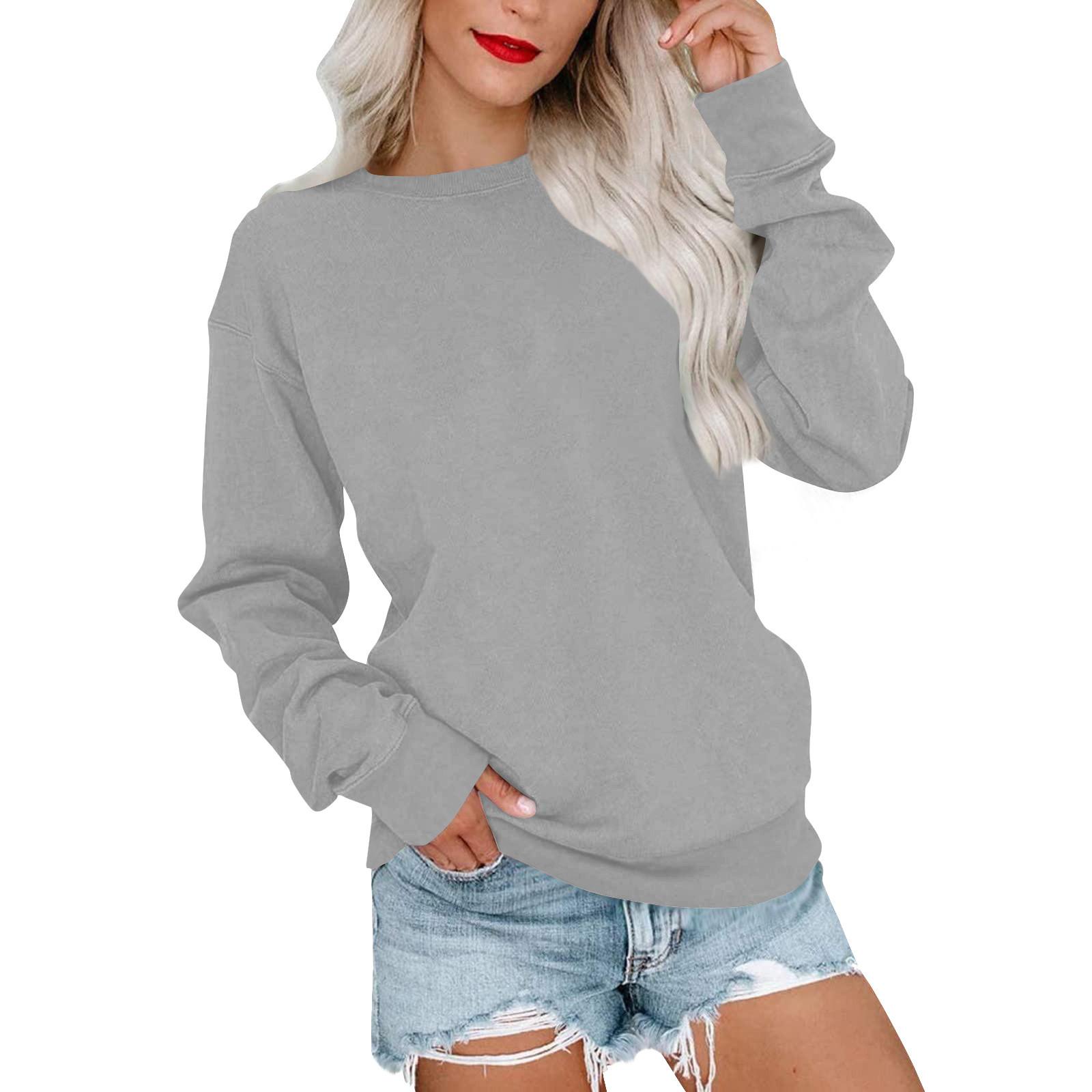 Women s Casual Long Sleeve Crewneck Sweatshirt, Soft Lightweight Pullover Top for Spring and Fall Fashion S
