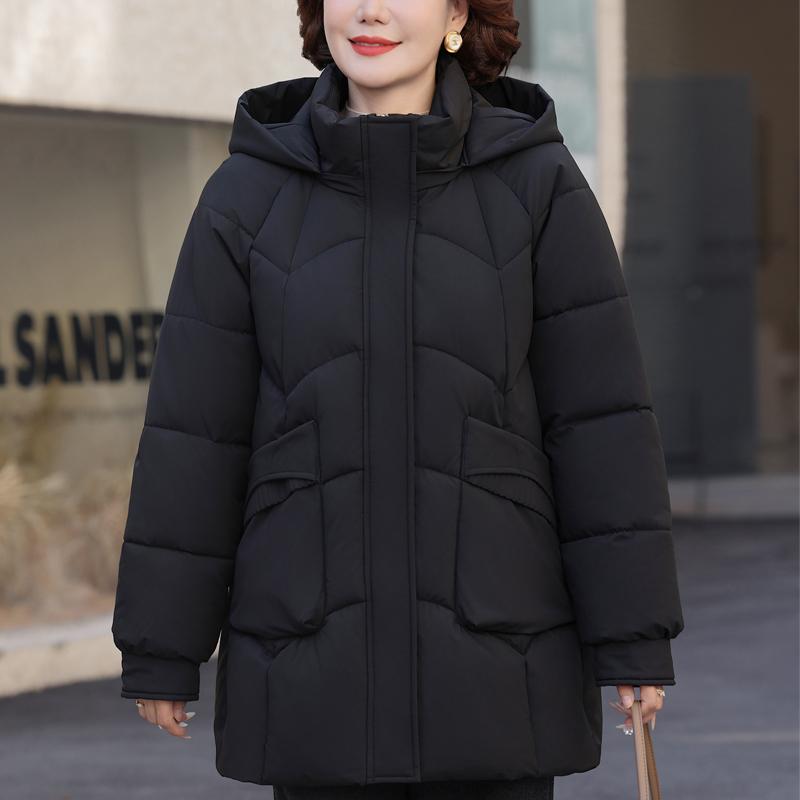 

Модные зимние куртки женские длинные парки с капюшоном больших размеров свободные толстые теплые для женщин среднего возраста XL чёрный