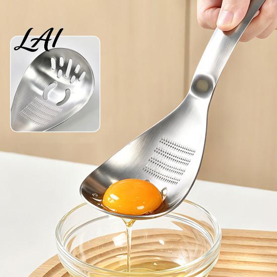 Garlic Ginger Grinder Spoon 5-in-1 Stainless Steel Grater Spoon Multi-Function Kitchen Tool with Egg Separator Easy Clean Kitchenware Strainer
