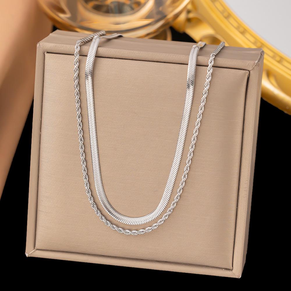 European & American Celebrity Style Double-Layer Blade & Snake Chain Necklace