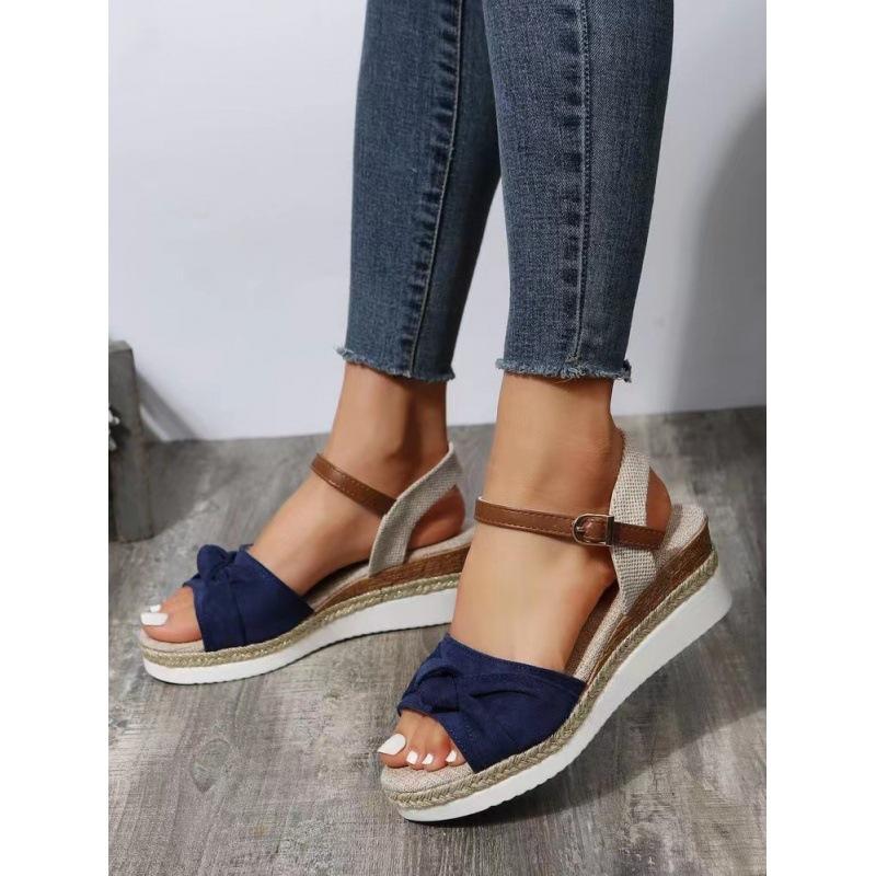 New sandals women's bow hemp rope bottom light casual fish mouth thick bottom cool