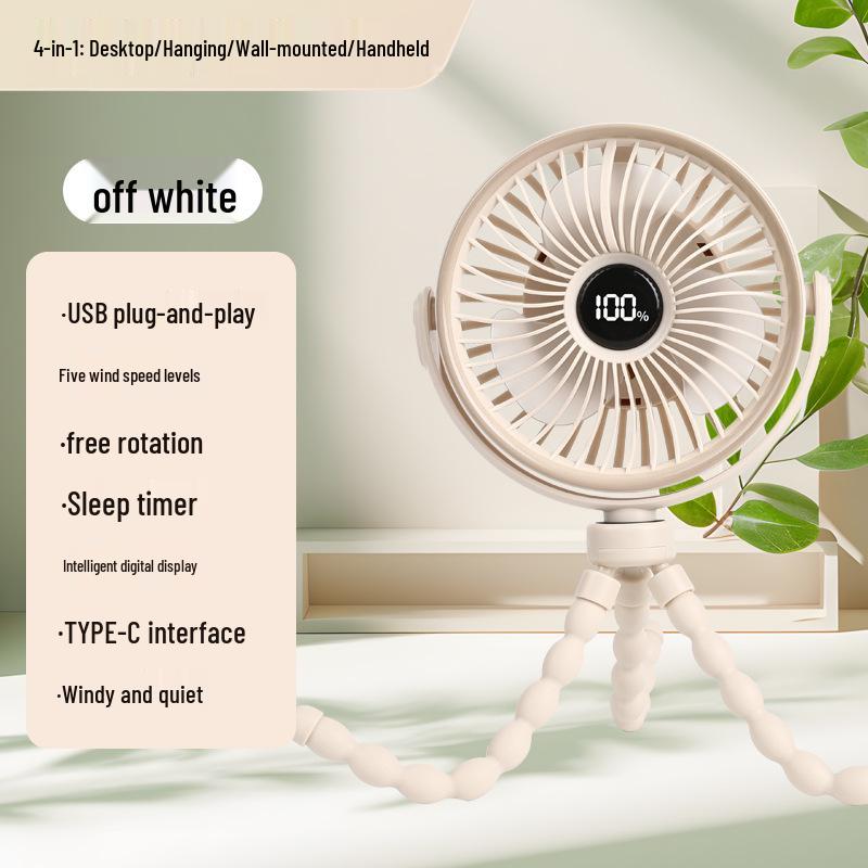 Bendable Octopus Baby Stroller Fan - Portable, Anti-pinch, Silent, Rechargeable Household Use. Multi-Angle Stroller Octopus Fan