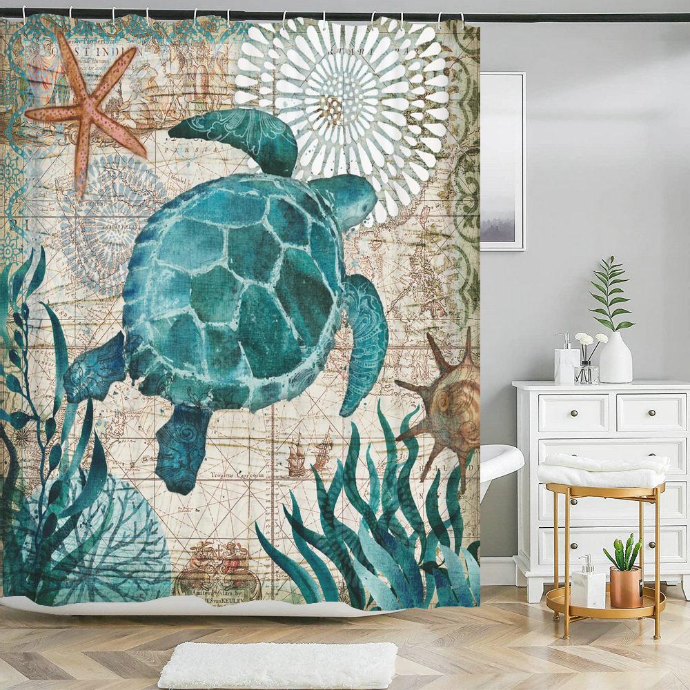 Creative Shower Curtains Printed Ocean Turtle Waterproof Bathroom Curtain Home Decor Polyester Bath Shower Curtain With Hooks