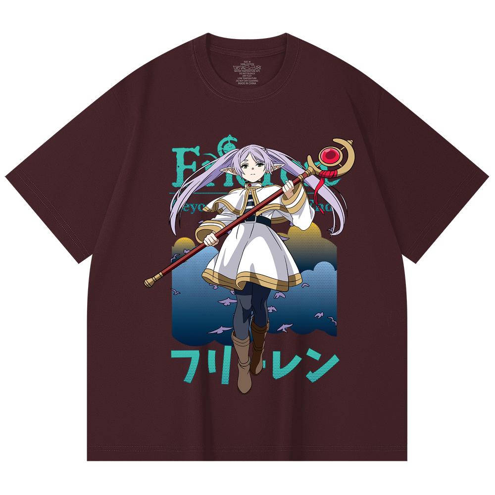 

230 Gsm 100% Cotton Frieren V4 Print Unisex Heavy Cotton T Shirt 2XL вина червоного кольору