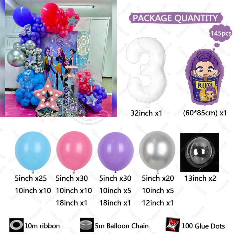 145pcs Hot Girl Group Themed Purple Garland Arch Balloons White Number Happy Birthday Party Kids Baby Shower Gifts Decorations
