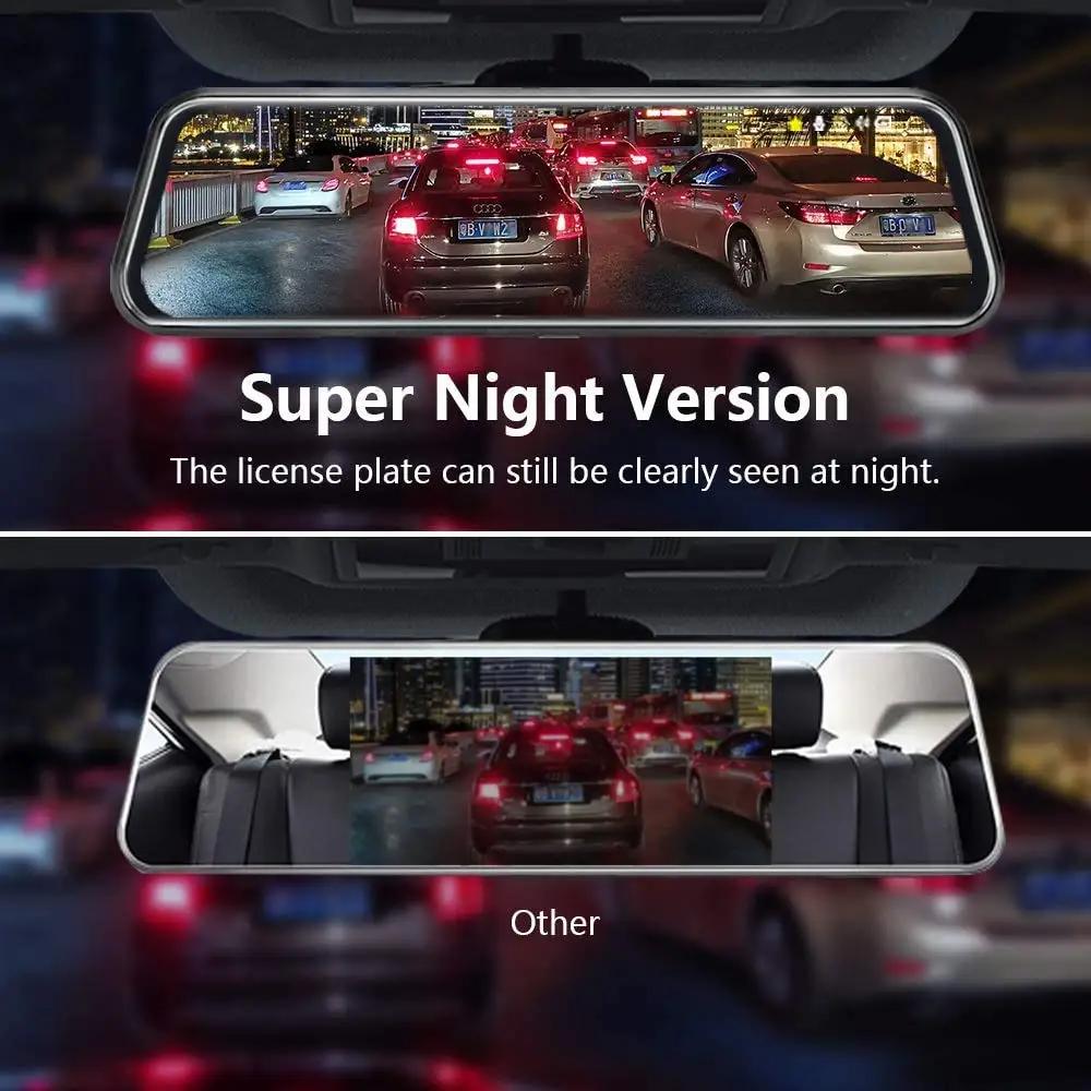 1080p Dual Lens Dash Cam Night Vision 10 Inch Touch Screen IPS Display Car DVR Dashboard Rearview Mirror Camera