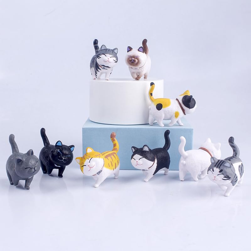 AAGWW Working Cat Figure Kitten Toy Set, Mini Toy Figures, Cat Characters, Birthday Party Accessories, Dark Colors (45 Pieces, 5 Sets Total)