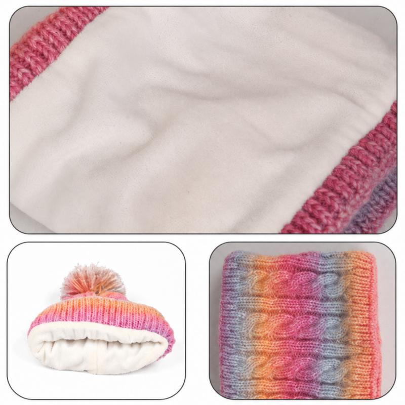 Kids Winter 3 Piece Acrylic Knit Hat Neck Warmer And Gloves Set Fleece Lined Pom Pom Beanie For Children Daily Outdoor Cold Weather Wear