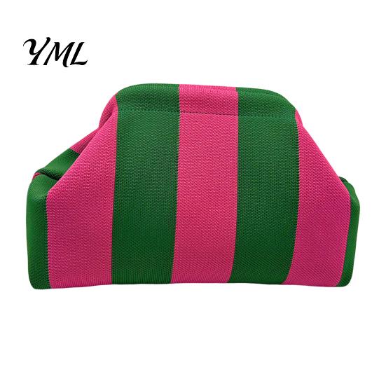 Large Capacity Cosmetic Pouch Woven Striped Clutch Purse for Woman, Pouch, Portable Party Knit Dumpling Bag, Kiss Lock Handbag Evening,