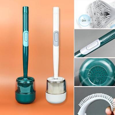 Punch-free Soft Toilet Brush Flexible Head Commode Brush Refillable Detergent Toilet Brush