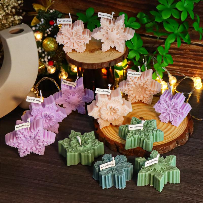 3D Christmas Flat Snowflake Leaf Patterned Silicone Candle Mold DIY Make Handmade Aromatherapy Candles Soap Gypsum Craft