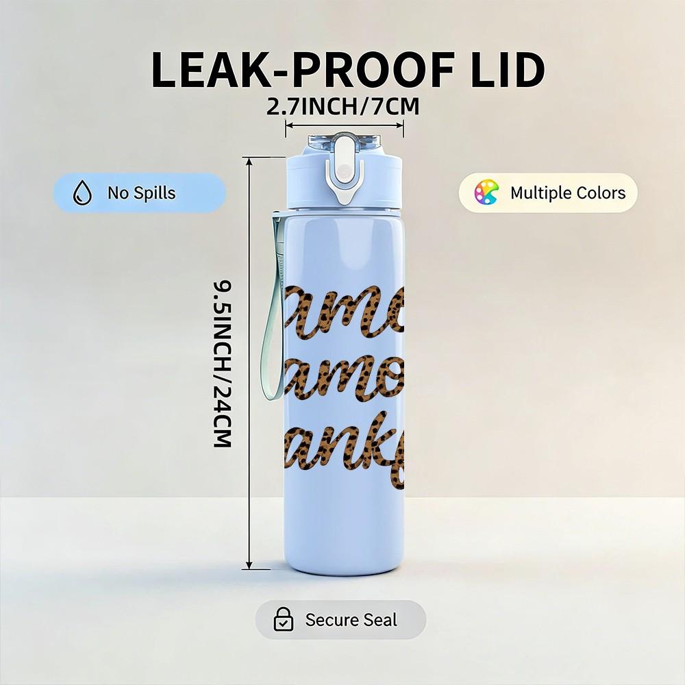 1PC Camox Glamour Thankful Script 750ml Color Plastic Sports Water Bottle Leakproof Flip Straw Lid Suitable for Sports Office Home Use