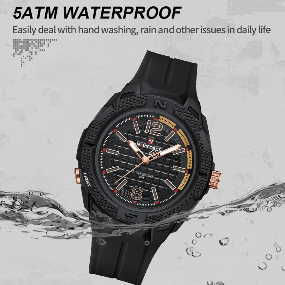 Naviforce Original Light Quartz Watch for Men Boy Luminous Pointer 50m Waterproof Silicone Strap Outdoor Fashion Men Watch NF7126