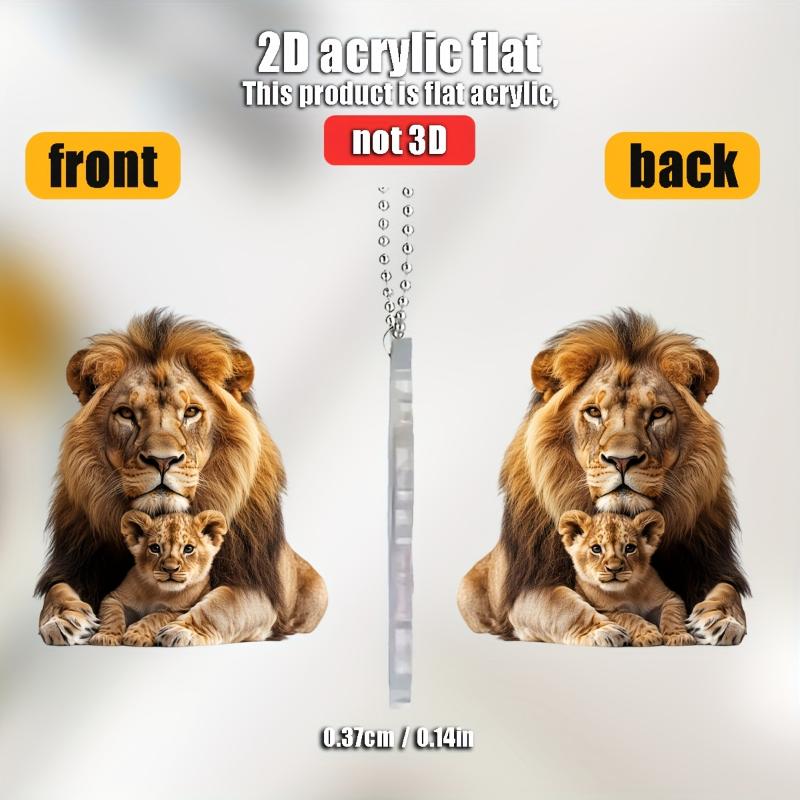 Płaski akrylowy wisiorek 2D z podwójnym lwem - dekoracja do samochodu, domu, akcesoria do plecaka, breloczek, idealny prezent dla miłośników zwierząt
