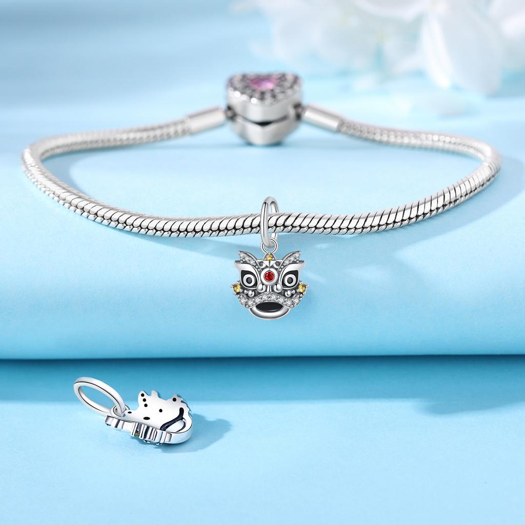 New Copper Chinese Lion Dance Pendant Bead Fit Original Charms Bracelet Jewerly Accessories Party Birthday Gifts