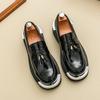 Fashion Classic Men Loafers Black White Men Thick-soled Durable Casual Comfortable Fashionable Fringed Shoes Social Shoes Sizes 38-46