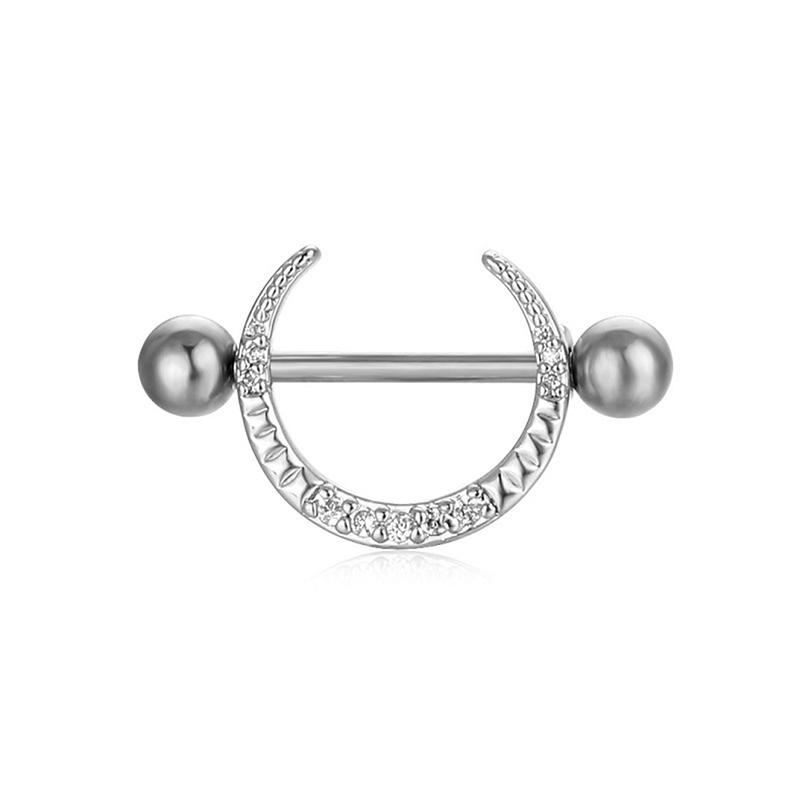 Sexy Nipple Ring Stainless Steel Zircon  Moon U-Shaped Barbell Nipple Ring
