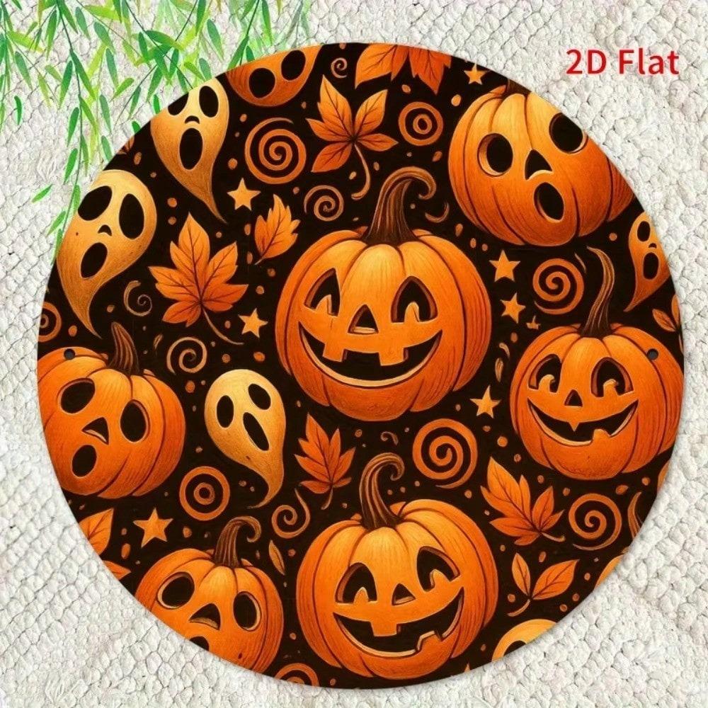 Halloween Pumpkin Iron Metal Wall Art Retro Round Sign Home Decor