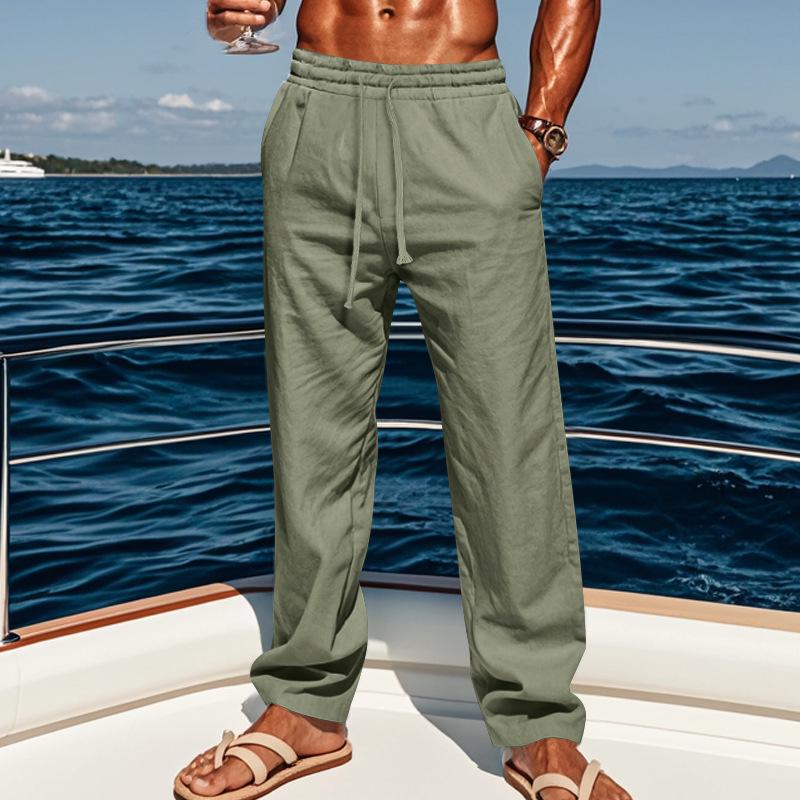 Men's Summer Breathable Cotton and Linen Straight-Leg Pants - Loose Casual Sportswear