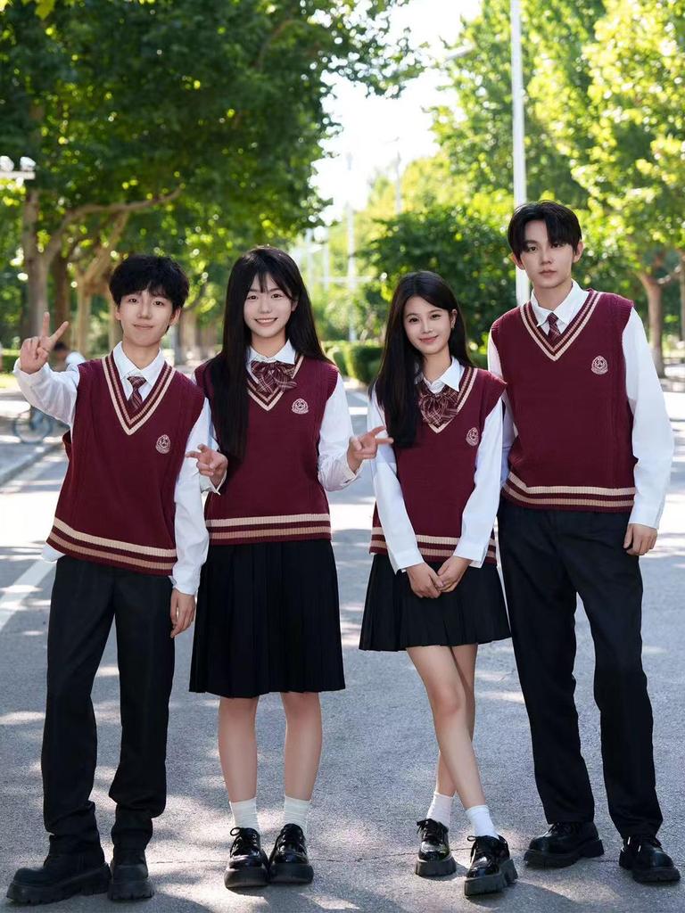Preppy Red Vest & White Shirt JK Uniform Set for Students