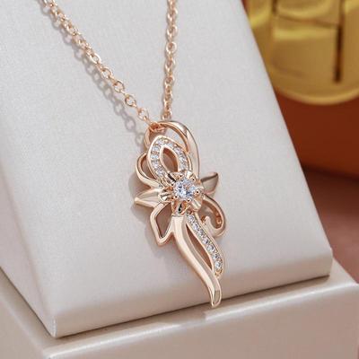 Fashion Long Chain Zircon Flower Pendant Necklaces for Women Vintage Party Jewelry
