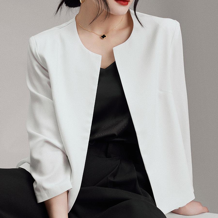

Simple Crew Neck Long Sleeve Solid Color Coat Women Autumn Winter New Style Loose Fit Shirt Jacket 3XL білий