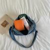 Washed Denim Crossbody Bag with Front Zipper Pocket and Decorative Chain Detail Casual Shoulder Purse for Women Daily