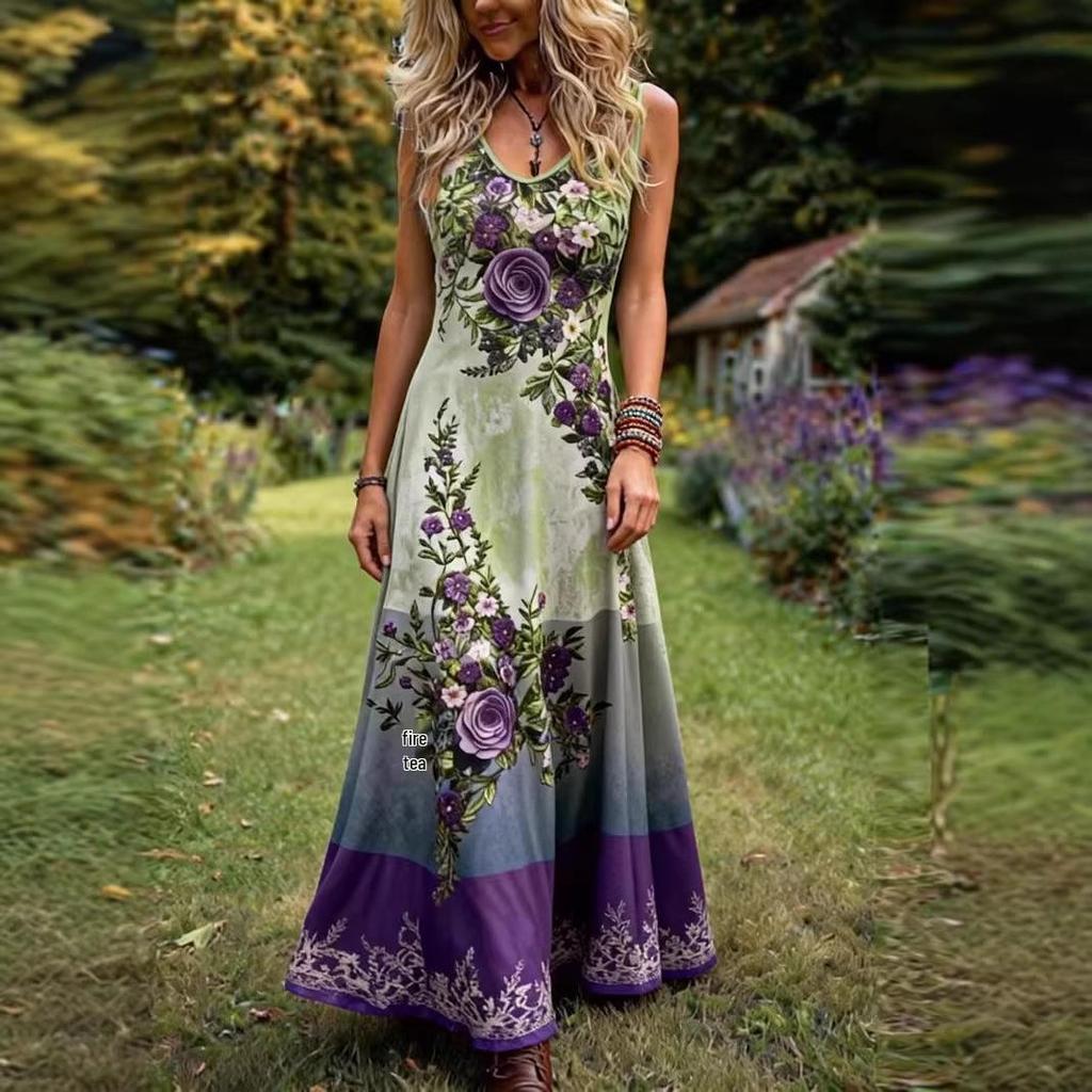 Übergröße V-Ausschnitt Elegantes Sommer-Langkleid für Damen - 2026 Europäischer & Amerikanischer Stil