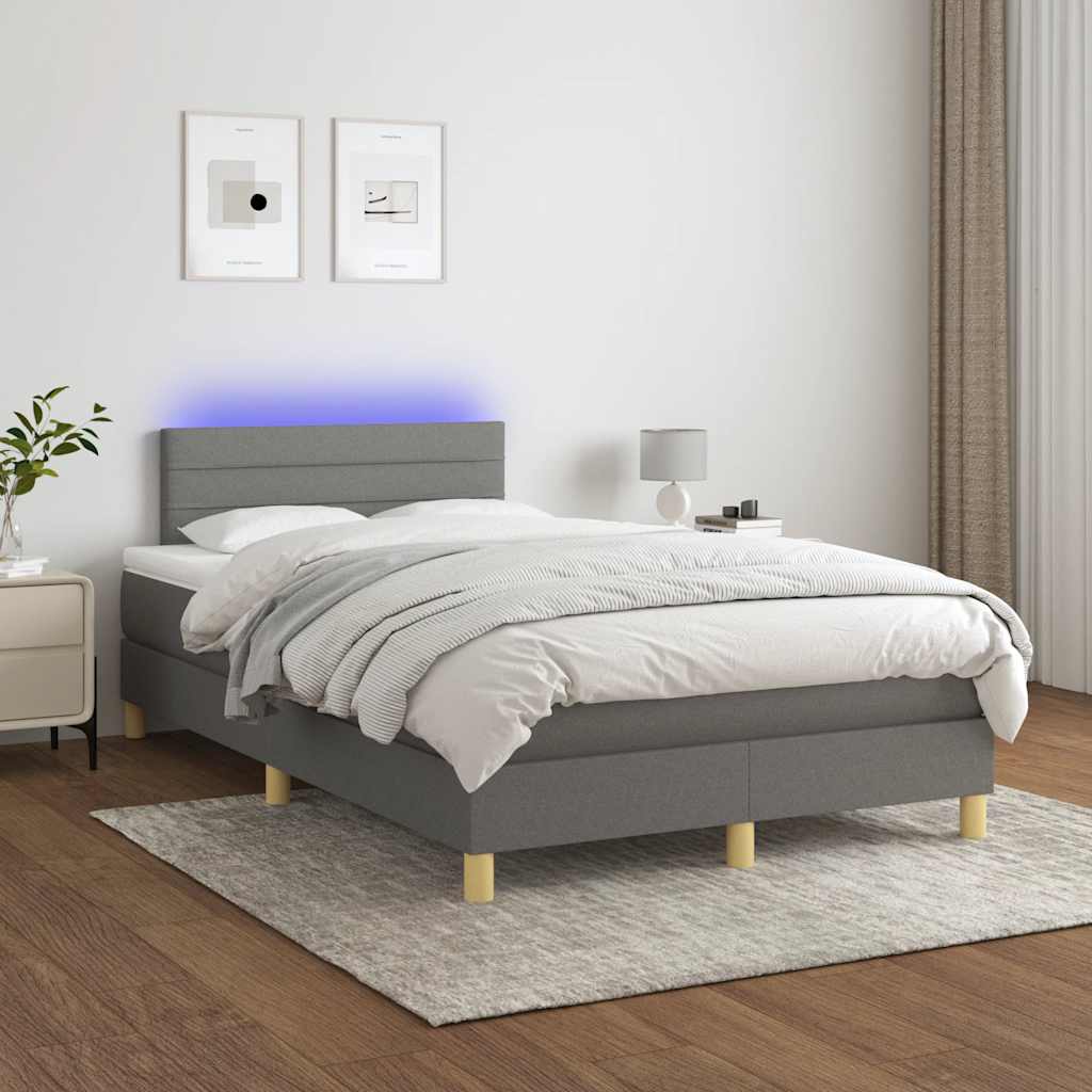 Box Spring Bed with Mattress & LED Dark Grey 120 x 190 cm Fabric