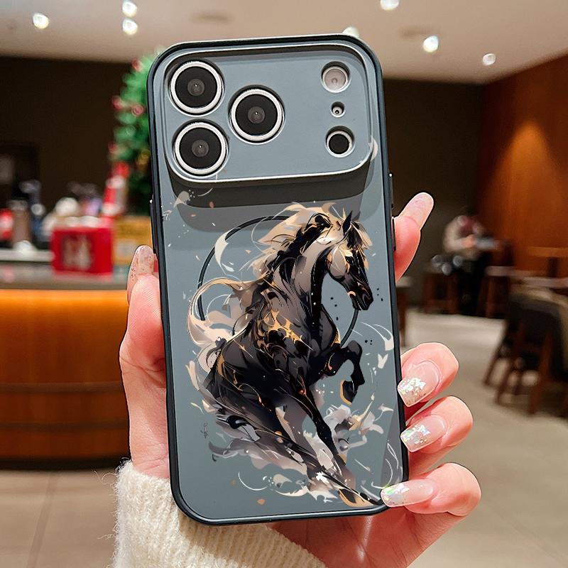 Running Horse Print Magnetic Phone Case For iPhone 17 Pro Max 16 15 14 13 Pro Max For Magsafe Wireless Charge Hard PC Back Cover