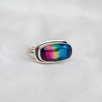 Horizontal Watermelon Tourmaline Quartz 925 Sterling Silver Ring Jewelry, Unique Handmade Ring