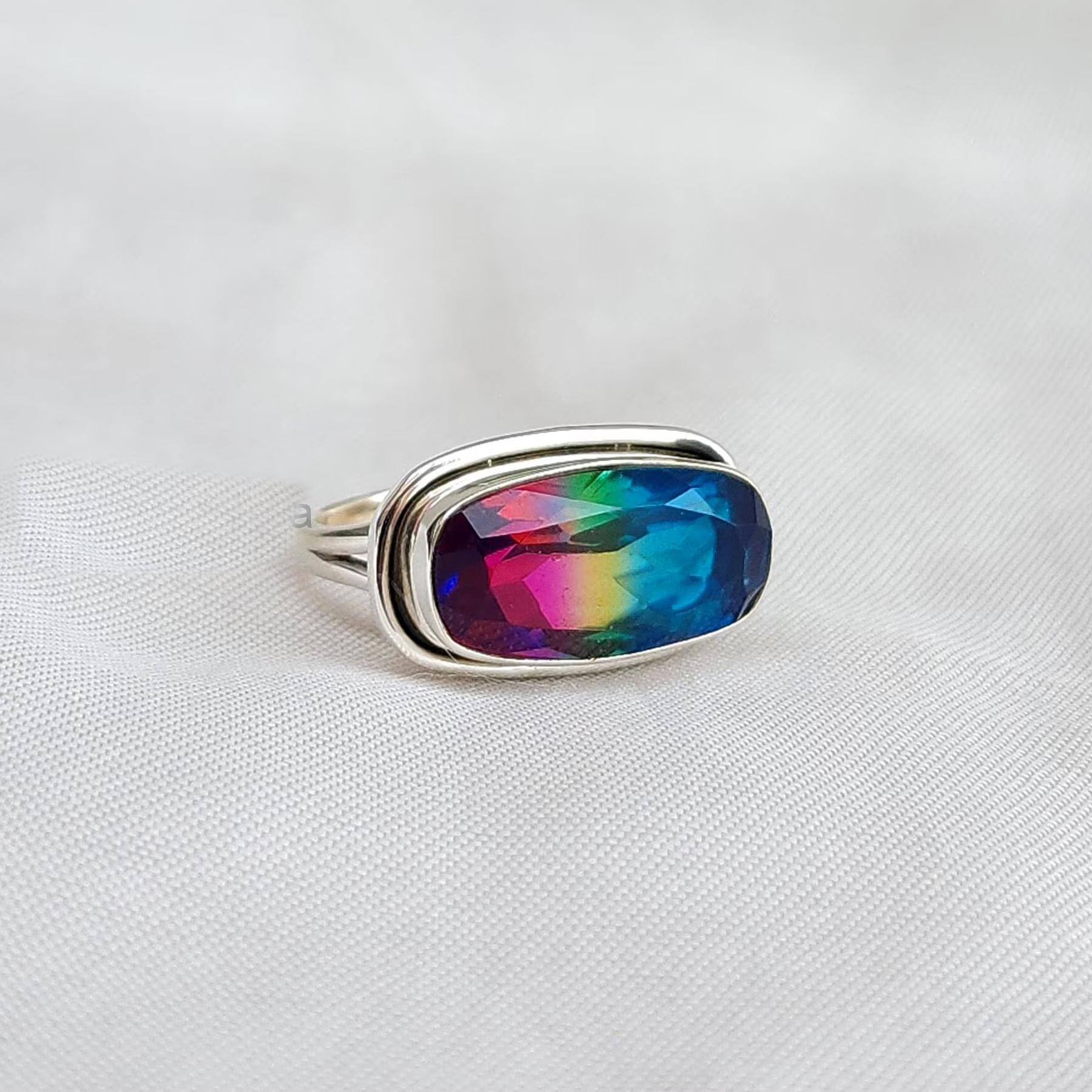 

Horizontal Watermelon Tourmaline Quartz 925 Sterling Silver Ring Jewelry, Unique Handmade Ring 10