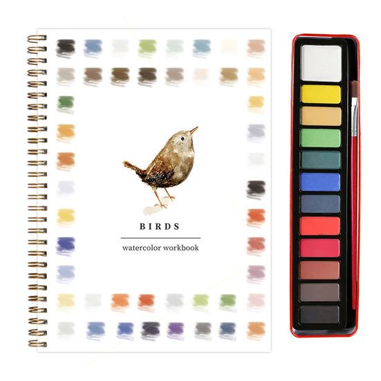 Watercolor Workbook for Beginners 12 Colors Watercolor Painting Set with Brush Birds Flower Animals Watercolor Book Art Crafts Supplies