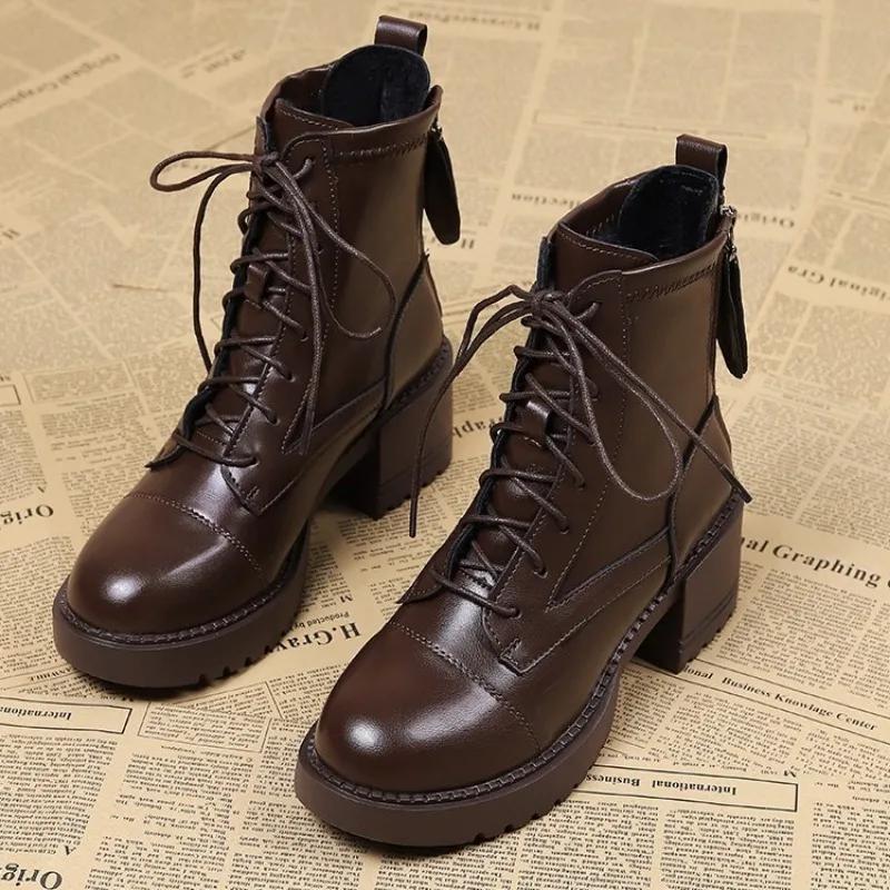 Fashion 2024 Hot Sale Women's Shoes Back Zip Women's Boots Fashion Front Lace-up Modern Boots Women New Round Toe Mid-Calf Boots Zapatos