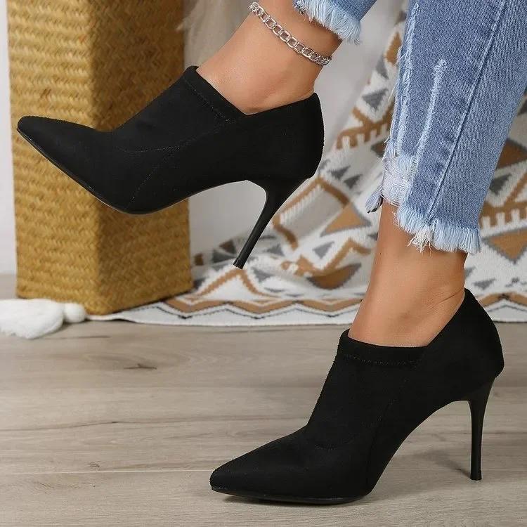 Comfortable High-Top Women's Shoes Spring Autumn New Pointed Toe High Heel Slim Heel Versatile Ladies Single Shoes Rubber Sole