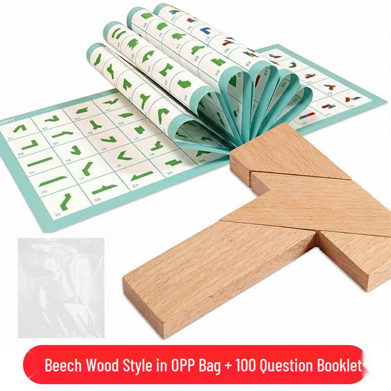 Wooden T-Shaped Tangram Puzzle: Four-Piece Educational Toy for Adults and Students