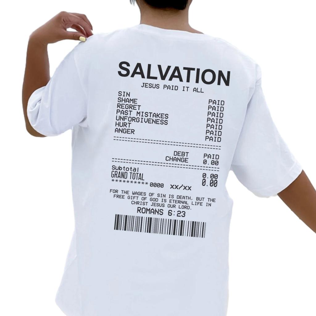 Unisex Salvation Back Print Bible Verse TShirts Oversized Funny Streetwear Christian T Shirts Jesus Faith Tees Gifts Unisex Tops
