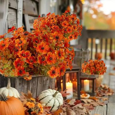 2/3/4/5/6/12Pcs Fall Artificial Flower 7 Fork UV Resistant Fake Flower Home Wedding Party Table Centerpiece Indoor Outdoor Faux Bloom Decoration